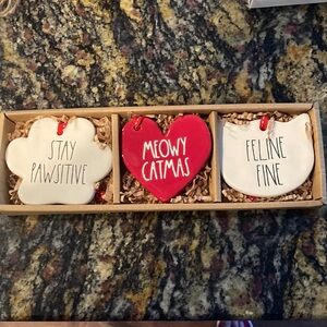Rae Dunn Cat Christmas Ornaments- set of 3 New in the box